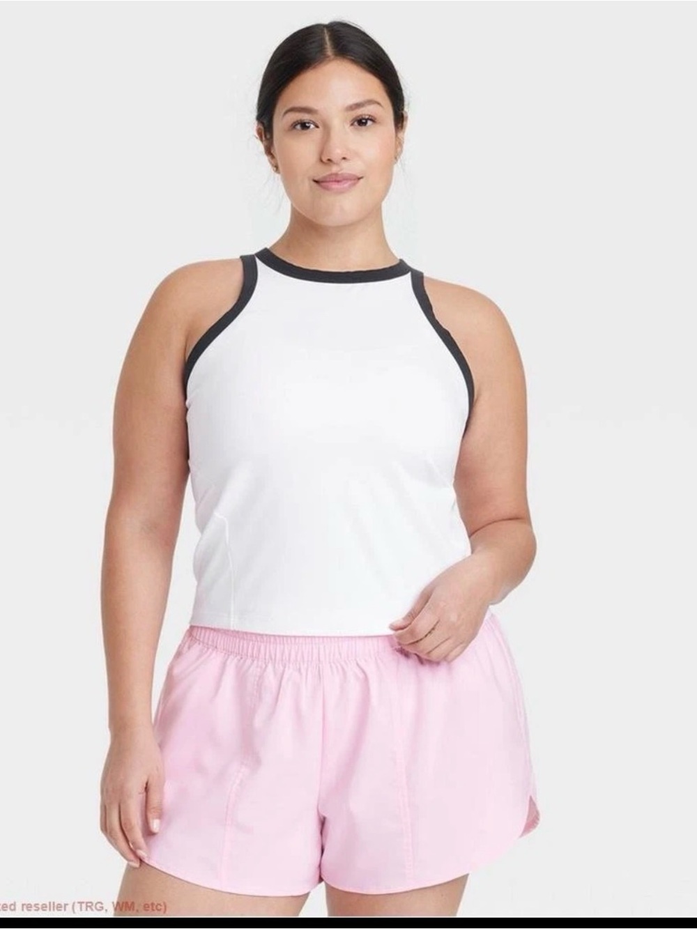 Women’s White High neck Racerback Tank Top with Black Trim